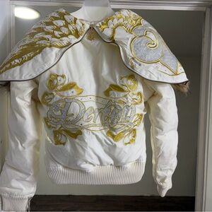 Women's White and Gold Y2k Embroidered Jacket